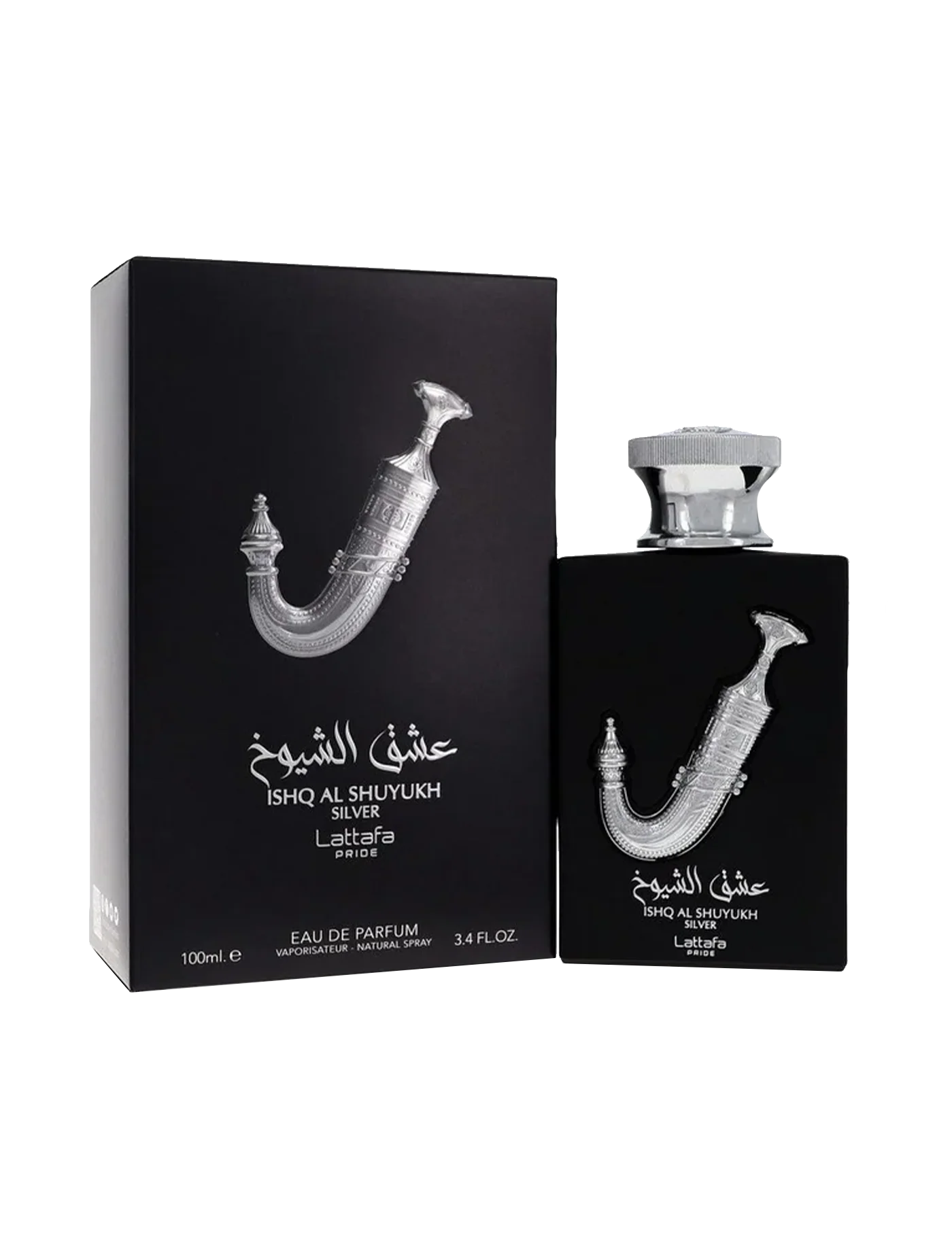 (DAMAGED NAYLO)LATTAFA ISHQ AL SHUYUKH SILVER EAU DE PARFUM 3.4FL.OZ FOR MEN