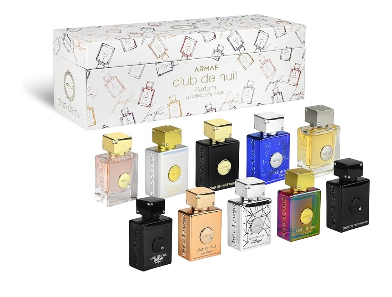 Armaf Club De Nuit Parfum MINI 10 pieces 0.17 oz each - Club De Nuit Intense Man, Sillage, Urban Man Elixir, Iconic, Club De Nuit Women, Milestone, Untold, Imperiale, for men and women
