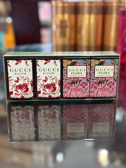 Gucci Variety women 4 Piece Mini Variety With Gucci Bloom X 2 & Gucci Flora Gorgeous Gardenia X 2 And All Are Eau De Parfum 0.16 oz Mini